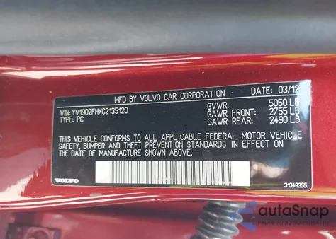 2012 Volvo S60 T6/T6 R-Design from USA, damaged, VIN YV1902FHXC2135120